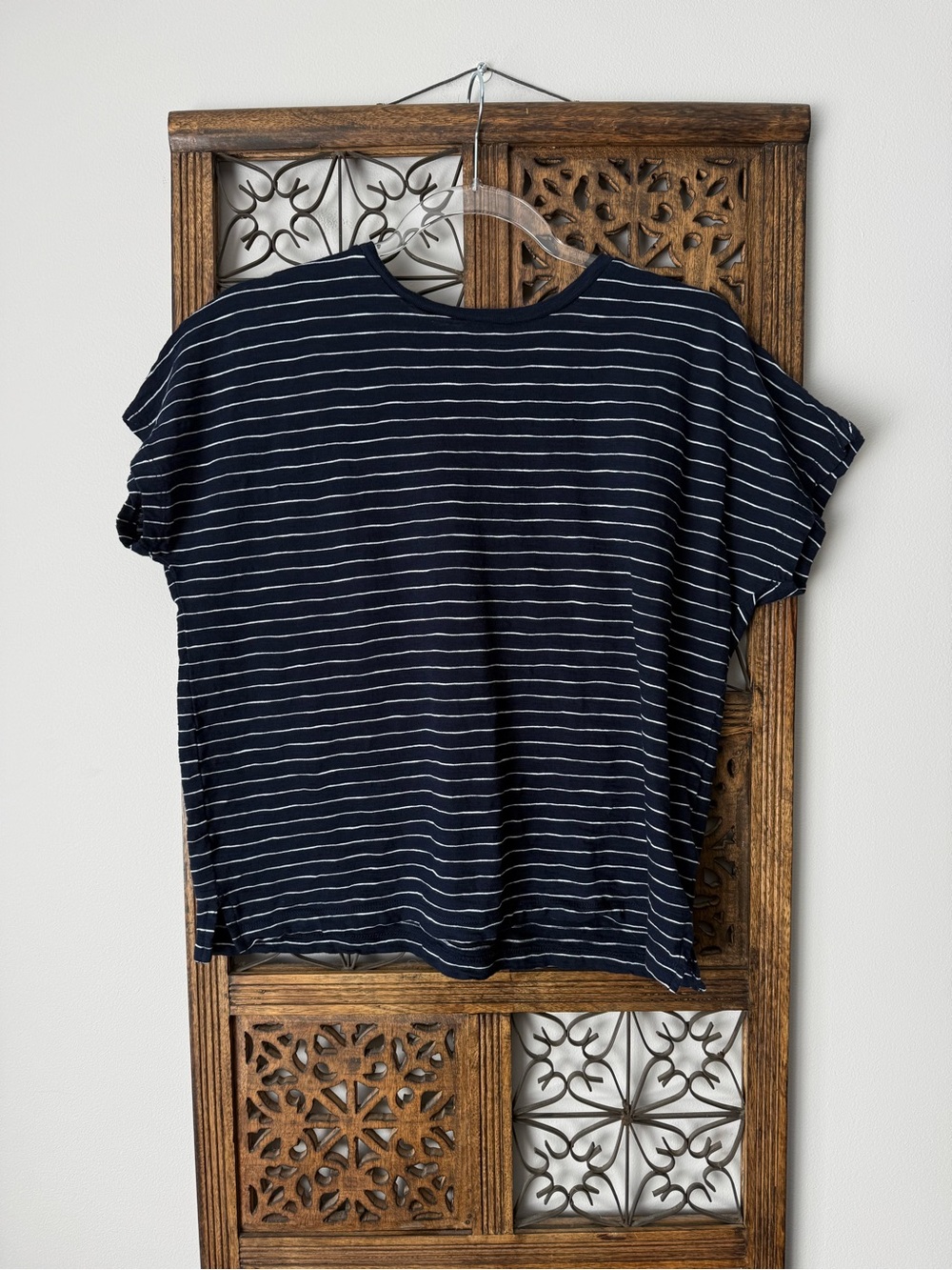 Madewell Navy and White Striped Cap Sleeve Boxy Tee